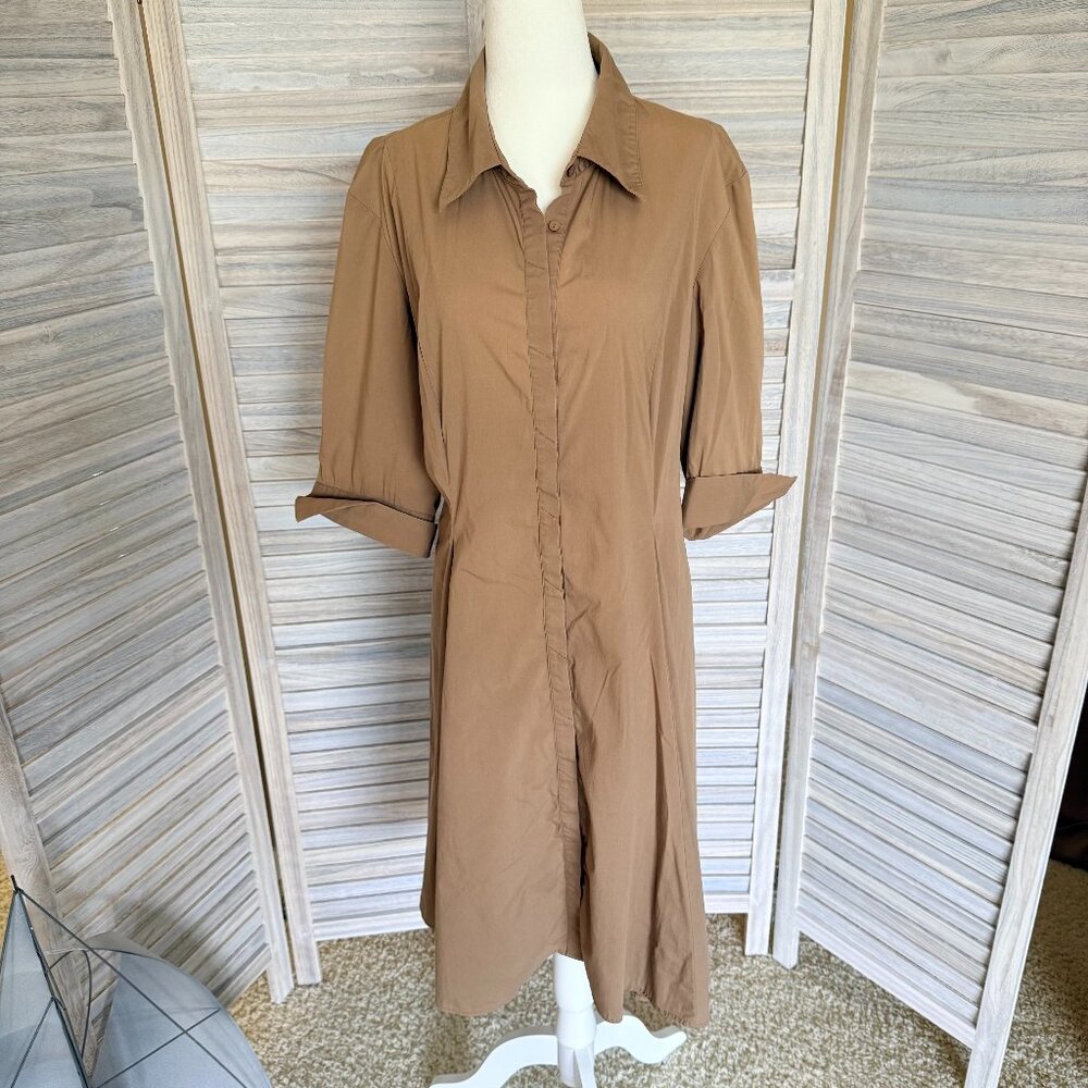 Coldwater Creek | Light Brown Shirt Dress | Flared Skirt | Plus-Size 20W